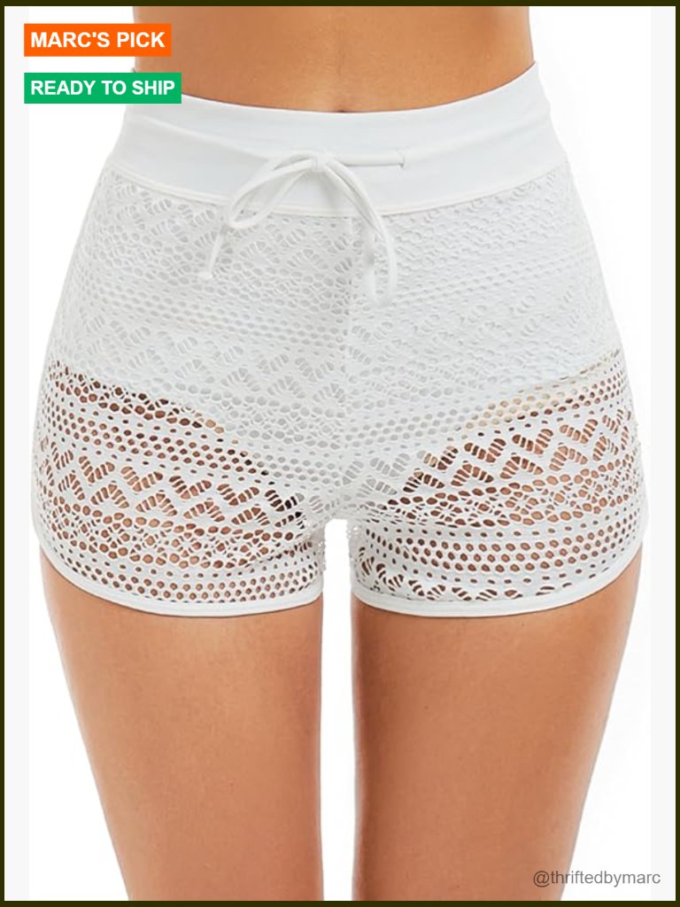 High Waisted Lace Swim Shorts Women Bathing Suit Bottoms Board Shorts
